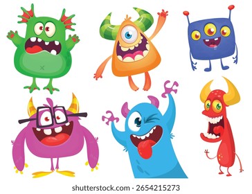 Cute cartoon Monsters. Set of cartoon monsters: goblin, ghost, troll, monster, yeti and alien . Halloween design. Vector illustration isolated