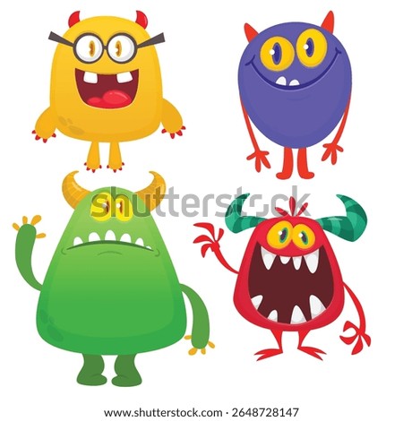 Cute cartoon Monsters. Set of cartoon monsters: goblin, ghost, troll, monster, yeti and alien . Halloween design. Vector illustration isolated