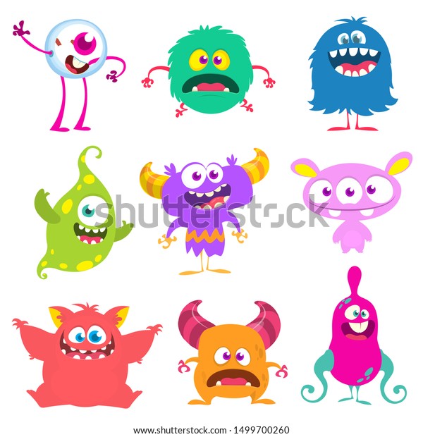 Cute Cartoon Monsters Set Cartoon Monsters Stock Vector (Royalty Free ...