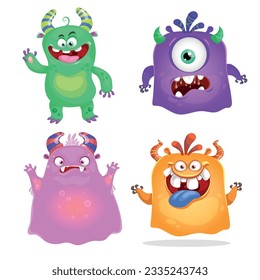 Cute cartoon Monsters set. Goblins, trolls and aliens. Halloween and birthday party characters. Vector illustrations collection.