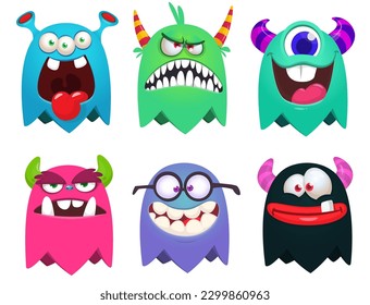 Cute cartoon Monsters. Set of cartoon monsters illustration: ghost, goblin, bigfoot yeti, troll, dragon and alien . Halloween design