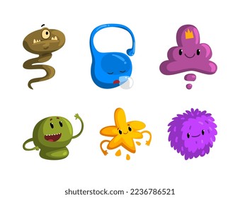 Cute Cartoon Monsters with Smiling Faces and Funky Shapes Vector Set