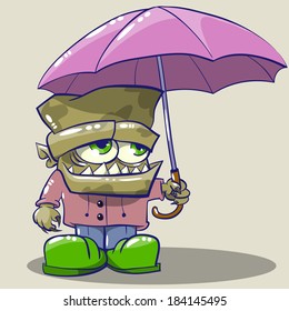 Cute cartoon Monsters  and umbrella