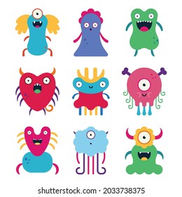 Cute cartoon monsters vector characters set isolated on a white background.