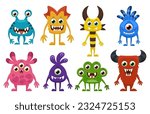 Cute cartoon monsters vector collection isolated on white background. Colorful funny monsters.