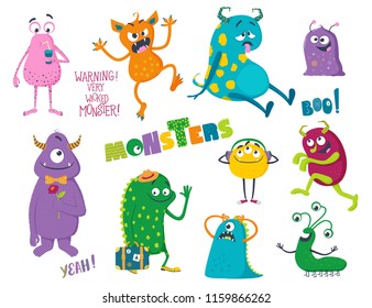 Cute cartoon monsters. Vector illustration for kids