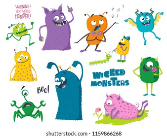 Cute cartoon monsters. Vector illustration for kids