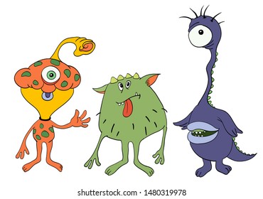 Cute cartoon monsters. Vector illustration  isolated on white background.