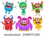 Cute cartoon Monsters. Vector set of cartoon monsters: ghost, goblin, bigfoot yeti, troll and alien. Halloween characters isolated.