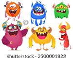 Cute cartoon Monsters. Vector set of cartoon monsters: ghost, goblin, bigfoot yeti, troll and alien. Halloween characters isolated.