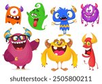 Cute cartoon Monsters. Vector set of cartoon monsters: ghost, goblin, bigfoot yeti, troll and alien. Halloween characters isolated.