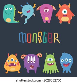 Cute cartoon Monsters. Vector set of cartoon monsters: caterpillar, ghost, goblin, bigfoot, microbe and alien. Halloween characters are isolated