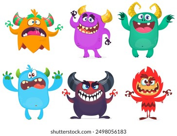 Cute cartoon Monsters. Vector set of cartoon monsters: ghost, goblin, bigfoot yeti, troll and alien. Halloween characters isolated.