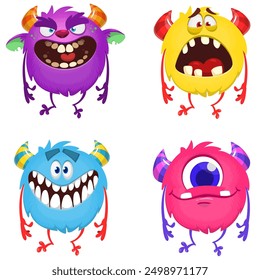 Cute cartoon Monsters. Vector set of cartoon monsters: ghost, goblin, bigfoot yeti, troll and alien. Halloween characters isolated.