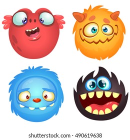 Cute cartoon monsters. Vector set of 4 Halloween monster icons