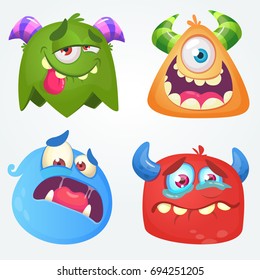 Cute cartoon monsters. Vector set of 4 Halloween monster icons