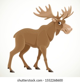 Cute cartoon moose with big horns isolated on a white background