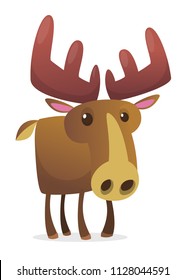 Cute cartoon moose character. Wild forest animal collection. Baby education. Isolated on white background. Flat design Vector illustration