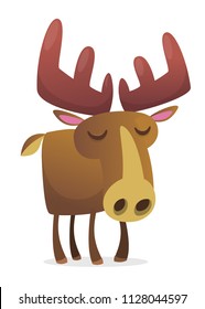 Cute cartoon moose character. Wild forest animal collection. Baby education. Isolated on white background. Flat design Vector illustration