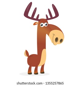 Cute cartoon moose character. Wild forest animal collection. Baby education. Isolated on white background. Flat design Vector illustration