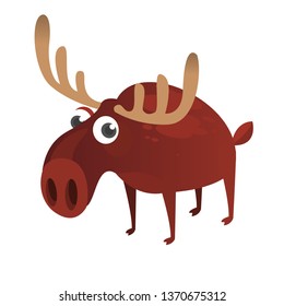Cute cartoon moose character. Wild forest animal collection. Baby education. Isolated on white background. Flat design Vector illustration