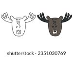 Cute cartoon moose coloring book for children.