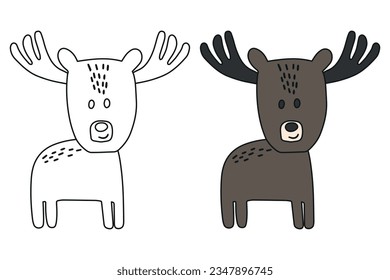 Cute Cartoon Elch Farbbuch für Kinder.