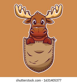 Cute Cartoon Moose In A Pocket