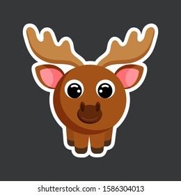cute cartoon moose sticker vector illustration. Flat design.