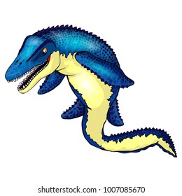 Cute cartoon mosasaurus. Isolated illustration of a cartoon dinosaur.