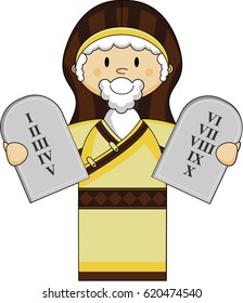 Cute Cartoon Moses with Ten Commandments