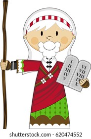 Cute Cartoon Moses with Ten Commandments