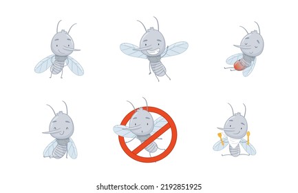 Cute Cartoon Mosquito Character Small Flying Stock Vector (royalty Free 