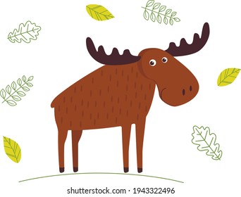 Cute cartoon moss in forest on a white backgrount. Element for print, postcard and decor. Vector illustration