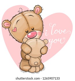 Cute Cartoon mother bear is hugging baby bear