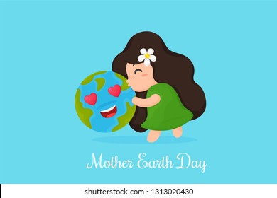 Cute cartoon Mother Earth shows love for the world.