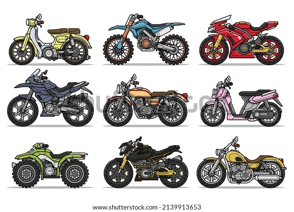 cute cartoon\
motorcycle. collection\
set