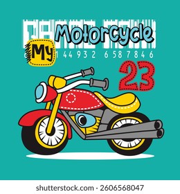 Cute Cartoon motorcycle , Flat Vector Illustration