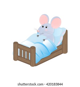 cute cartoon mouse in the bed