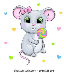 Cute Cartoon Mouse Big Lollipop Vector Stock Vector (Royalty Free ...