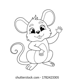 Ratón de dibujos animados. Ilustración vectorial en blanco y negro para libro de colorantes