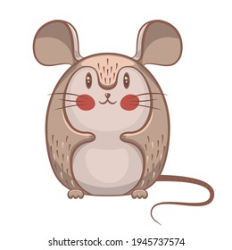 Cute cartoon mouse character illustration. Rodent animal mascot vector for print. Mouse with big ears.