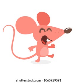 Cute cartoon mouse dancing and laughing. Vector illustration isolated