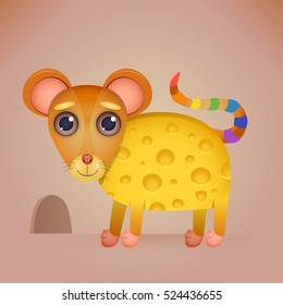Cute Cartoon Mouse with a Decorative Ornament on his Body. Vector Illustration.