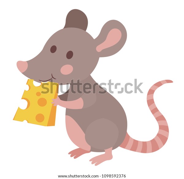 かわいい漫画のネズミがチーズベクターイラストを食べる のベクター画像素材 ロイヤリティフリー