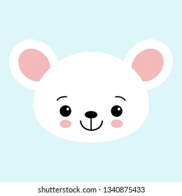 Cute cartoon mouse face. Little kawaii mouse. Vector illustration for children.