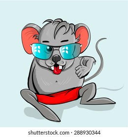 Cute cartoon mouse with glasses in the cartoon style