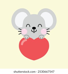 Ratón lindo de la historieta con el corazón. Sé mi San Valentín. Anuncio del día de San Valentín, fondo, volante, cartel. Afiche de Festiva para reservar chatarra. Tarjeta de Ilustración vectorial para saludo, decoración, y etc.