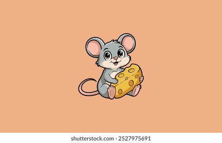 Cute cartoon mouse holding a piece of cheese