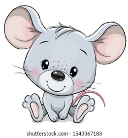 Cute Cartoon Mouse isolated on a white background